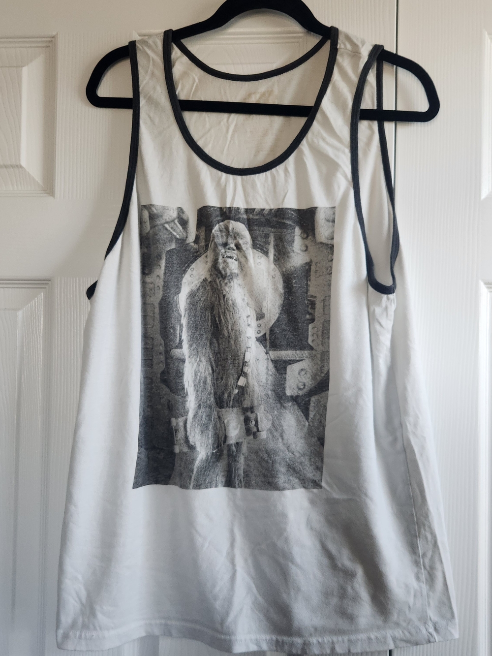Star Wars White Tank Top with Black Trim and Wookiee Print